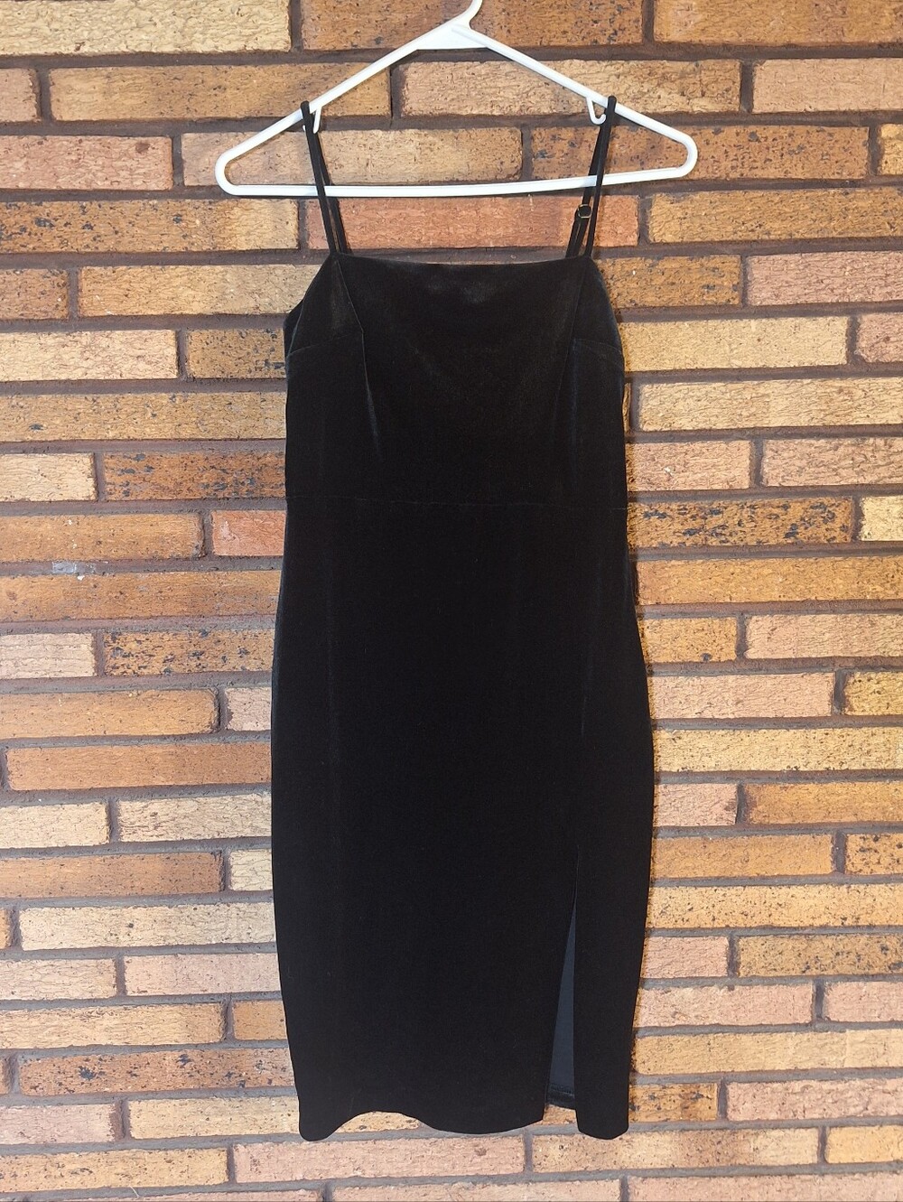 Express XS Petite Black Velvet Mini Dress With Thigh Slit